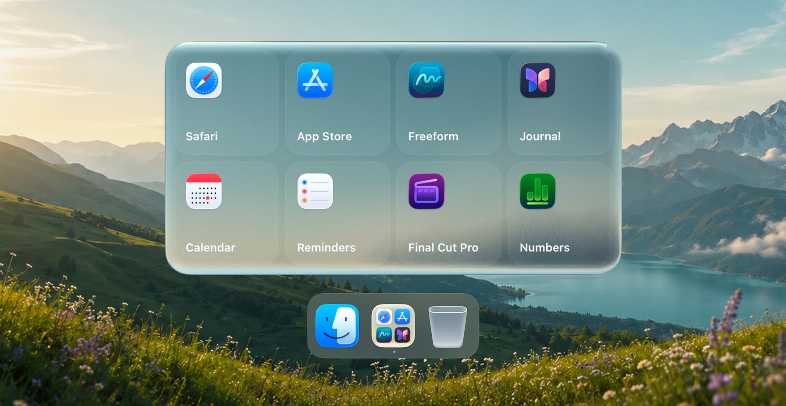 A TinyFolder folder open above the Dock
